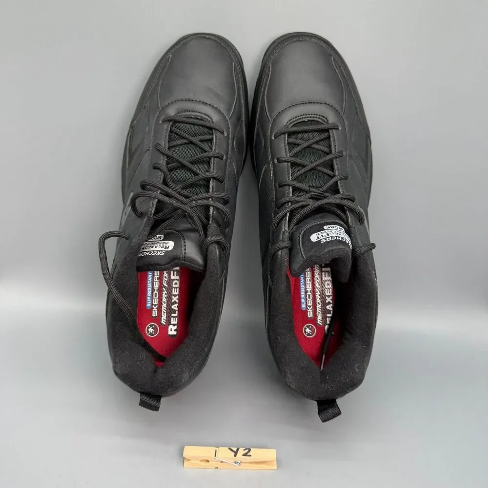 Skechers Work Dighton Men's Size 13 Black Leather Sneakers Lace-Up Low Top Shoes